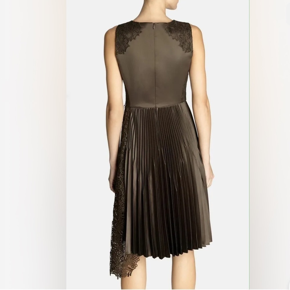Karen Millen Brown Pleated Midi Dress with Lace Detail Size 4 - Picture 2 of 10